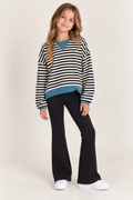 Girls Banded Detail Ribbed Stripe Top