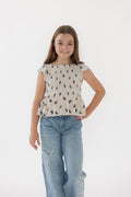 Girls Flutter Sleeve Smocked Top