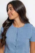 Button Down Pointelle Sweater Top