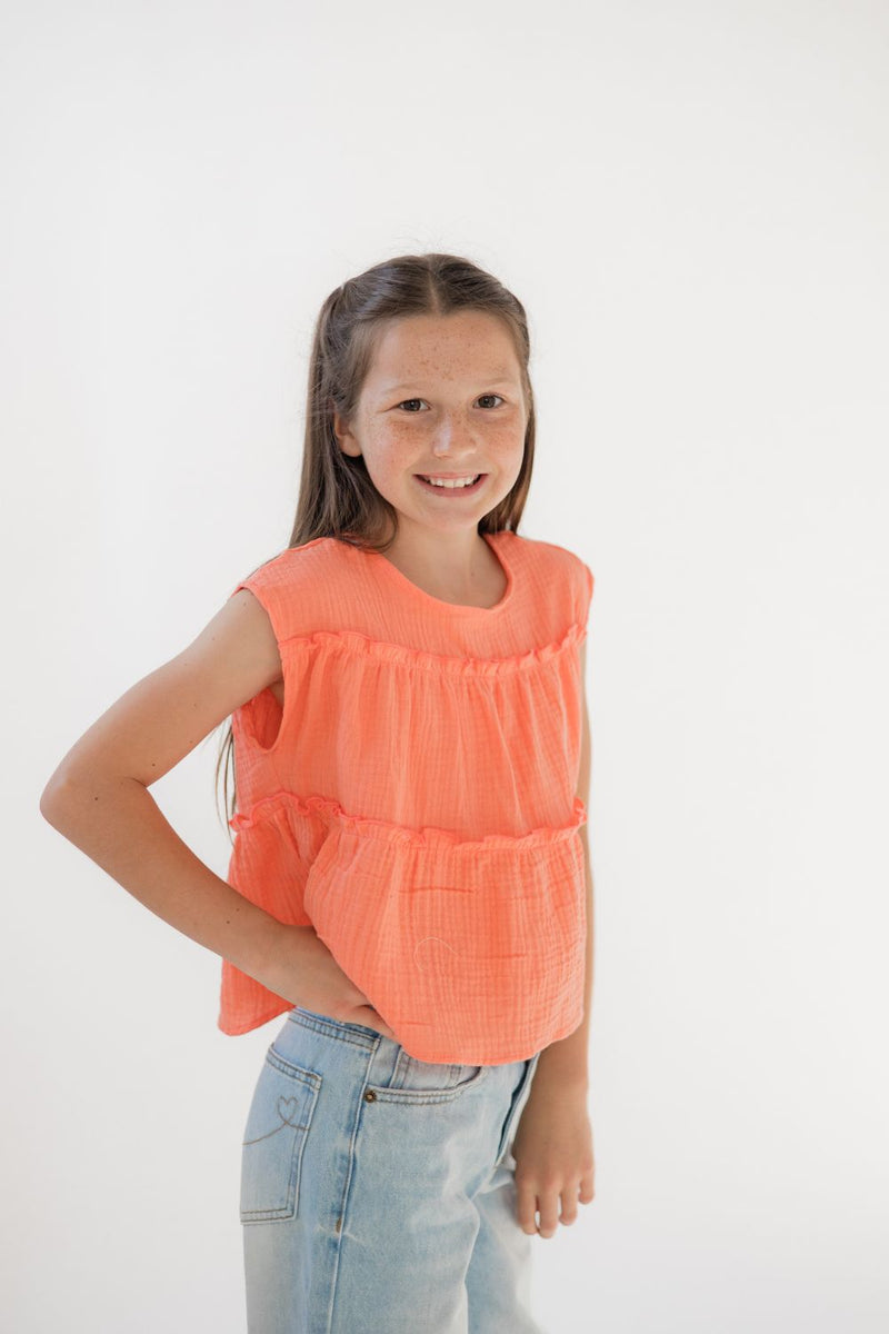 Cotton Gauze Tiered Ruffle Top