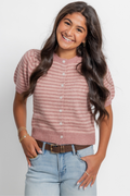 Puff Short Sleeve Stripe Cardigan
