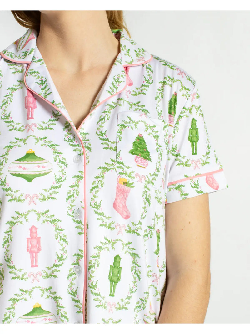 Nutcracker Trellis Short Sleeve Button Up