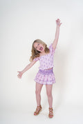 Tween Dominique Skort in Violet Stripe Floral by Katie J NYC