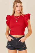 Hannah Ribbed Top with Ruffle Detail