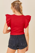 Hannah Ribbed Top with Ruffle Detail