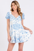 Emberly Floral Print Puff Sleeve Mini Dress