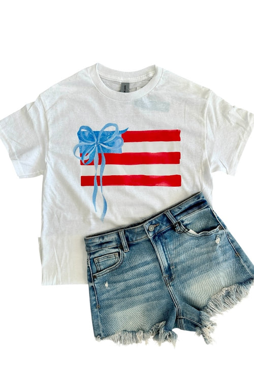 Watercolor Coquette American Flag T-Shirt