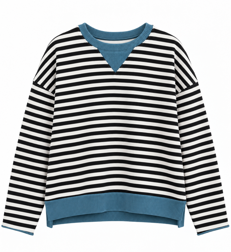 Girls Banded Detail Ribbed Stripe Top