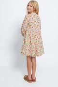 Girls Smocked Neckline Floral Puff Sleeve Dress