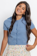 Button Down Pointelle Sweater Top