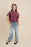 Waffle Knit Flutter Sleeve Top