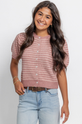 Puff Short Sleeve Stripe Cardigan