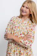 Girls Smocked Neckline Floral Puff Sleeve Dress