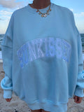 Sunkissed Coconut Icy Blue Varsity Embroidered Sweatshirt