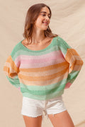 Multi Color Stripe Loose Fit Sweater - 2 colors