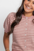 Puff Short Sleeve Stripe Cardigan