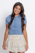 Button Down Pointelle Sweater Top