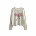 Katie J Girls Maggie Sweater in Cream/Pink Bow