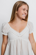 V Neck Puff Sleeve Button Down Top