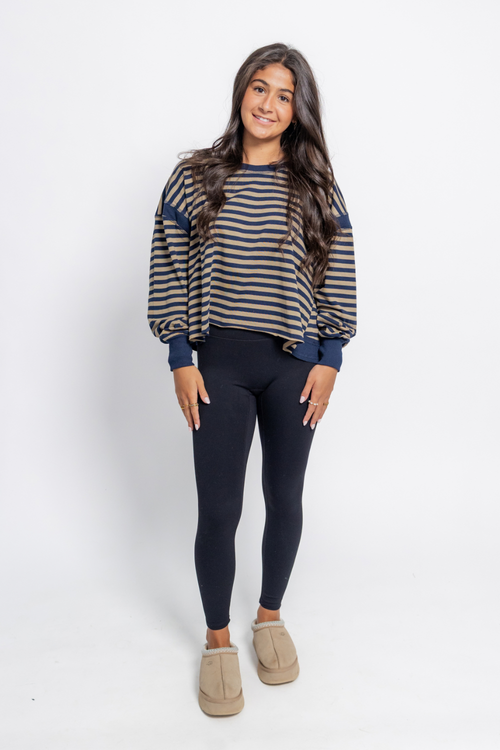 On The Move Stripe Thumb Hole Open Back Top