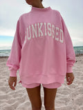 Sunkissed Coconut Pink Varsity Embroidered Mockneck