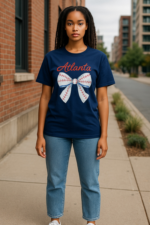 Atlanta Braves Baseball Coquette Bow T-Shirt