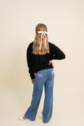 Bow Embroidered Pocket Wide Leg Denim Pants By Tractr