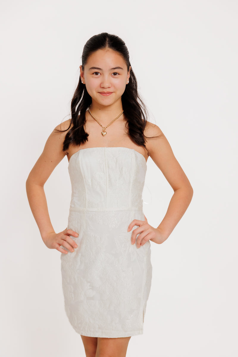 White Floral Jacquard Mini Dress