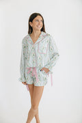 Coquette Bow Satin Button Up PJ Set By Peach Love California