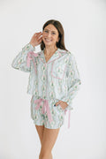 Coquette Bow Satin Button Up PJ Set By Peach Love California