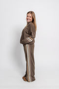 Rustic Brown Stripe Wide Leg Fleece Pant by Vintage Havana