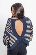On The Move Stripe Thumb Hole Open Back Top