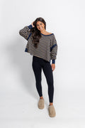 On The Move Stripe Thumb Hole Open Back Top
