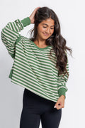 On The Move Stripe Thumb Hole Open Back Top