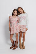 Katie J Girls Maggie Sweater in Cream/Pink Bow