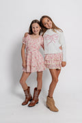 Katie J Girls Maggie Sweater in Cream/Pink Bow