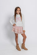 Katie J Girls Maggie Sweater in Cream/Pink Bow