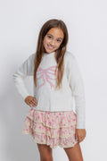 Katie J Girls Maggie Sweater in Cream/Pink Bow