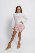 Katie J Girls Maggie Sweater in Cream/Pink Bow