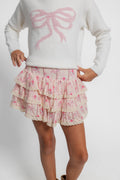 Katie J Girls Maggie Sweater in Cream/Pink Bow