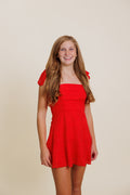 Lucy in the Sky Textured Floral A-Line Dress in Red