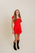 Lucy in the Sky Textured Floral A-Line Dress in Red