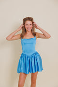 Lucy in the Sky Satin Halter A-Line Dress in Blue