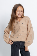 Girls Bow Embroidery Sweater