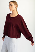 Long Sleeve Cotton Slub Open Back Top