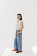 Girls Floral Ruched Shoulder Ruffle Top
