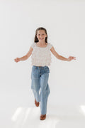 Girls Floral Ruched Shoulder Ruffle Top