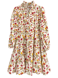 Girls Smocked Neckline Floral Puff Sleeve Dress