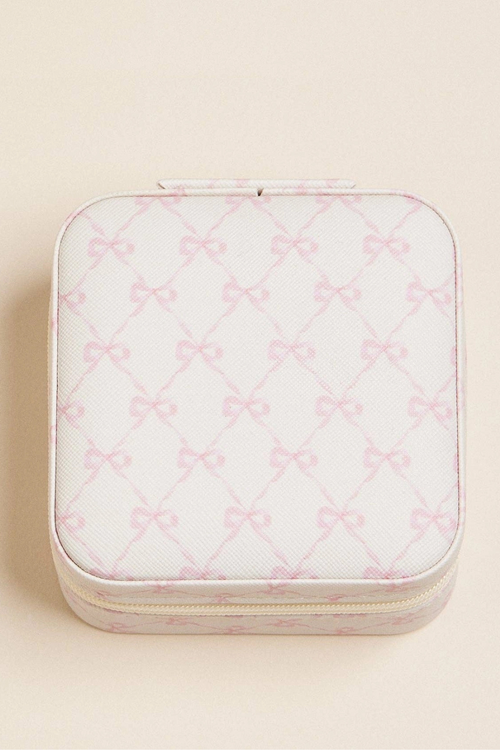 Bow Monogram Print Travel Jewelry Box