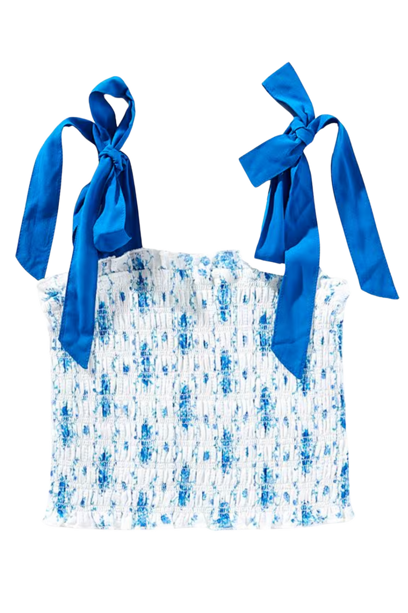 Juniors Sunny Tie Top in Santorini Stripe Floral by Katie J NYC